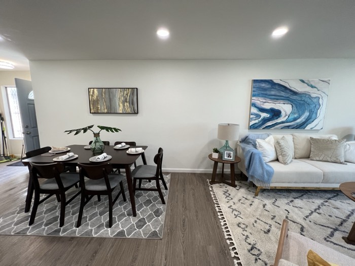 Dining room and living room with fresh, spotless finish